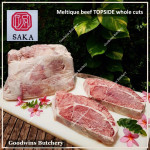 Beef TOPSIDE Australia MELTIQUE SAKA meltik (wagyu alike) daging rendang dendeng frozen SAIKORO DICED CUBED DADU cuts 4cm 1.5" (price/pack 500g 9-10pcs)